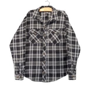 Casual Country Button Up Shirt Mens Size M Black Plaid Western Long Sleeve